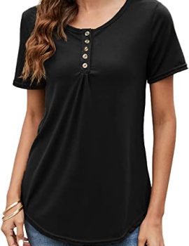 Naggoo Women’s 5-Button Short Sleeve V-Neck Loose Casual Tops Blouse Henley T Shirts S-3XL