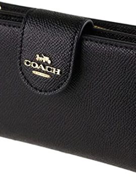 COACH Medium Leather Corner Zip Wallet in Black – Gold, Style No. 6390