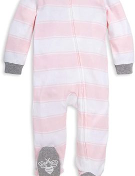 Baby baby girls Play Pjs, 100% Organic Cotton One-piece Romper Jumpsuit Zip Front Pajamas and Toddler Sleepers, Pink Rugby Stripe, 3 Months US