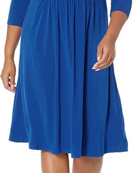 London Times Women’s Square Nk Ruched Midi Dress