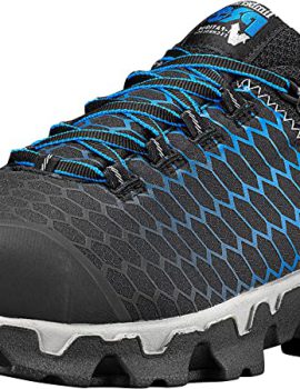 mens Powertrain Sport Alloy Safety Toe Electrical Hazard Athletic Work Shoe, Black Ripstop Nylon With Blue, 9.5 Wide US